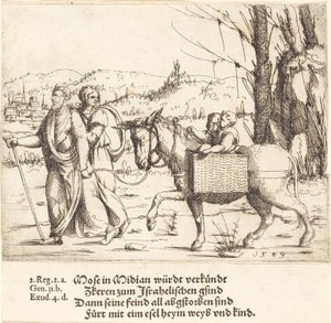Moses återvänder till Egypten från Midjan, 1549. av Augustin Hirschvogel