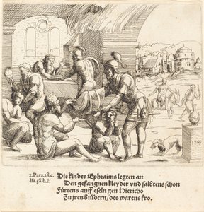 Efraims män tar hand om sina fångar och återlämnar dem till Jerico, 1549. av Augustin Hirschvogel