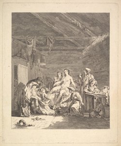 Efter bröllopsnatten ska lakanen visas upp. Från Voyage en Sibérie, 1767 av Augustin de Saint Aubin