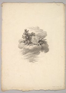 Vinjett med mynt på ett moln med rosor till vänster och duvor under och till höger..., 1778-80. av Augustin de Saint Aubin