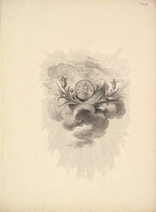 Vinjett med en medalj föreställande Harpocrate och Lotusblommor, Volym I, Sida 12, från D..., 1778-80. av Augustin de Saint Aubin