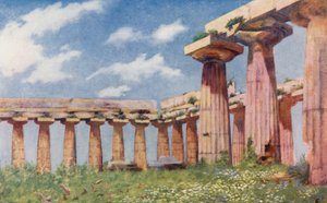 Basilikan i Paestum (färglitografi) av Augustine Fitzgerald