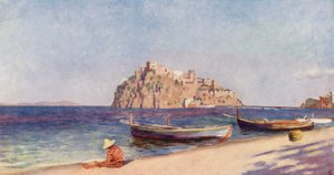 Slottet Pescara, Ischia (färglitografi)