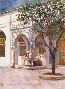 Fontän på innergården till den stora moskén i Alger (färglitografi)