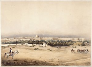 Sir Charles Napier i förgrunden följt av hans eskort av Scinde-hästen, Hyderabad, ca 1850 (färg litho) av Augustine Fitzgerald