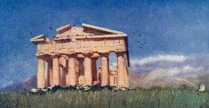 Poseidons tempel, Paestum (färglitografi)
