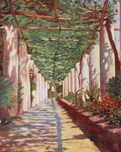 Terrass på Cappucini Hotel, Amalfi, under högsommaren (färglitografi) av Augustine Fitzgerald