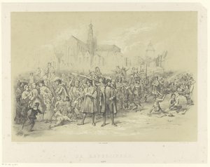 Retoriker delar ut pamfletter The Rederijkers 1500 (titel på objekt) av Augustinus Jacobus Bernardus Wouters
