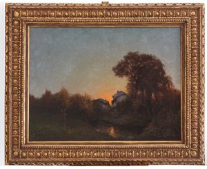 Landskap vid solnedgången (olja på duk)