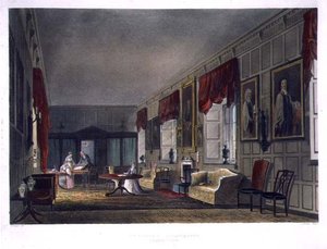 Dr. Fishers lägenheter på Charter House, från "History of Charter House School", en del av "History of the Colleges", graverade av Joseph Constantine Stadler (fl.1780-1812) pub. av R. Ackermann