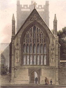Exteriör av Merton College, vänd mot norra fönstret i Ante-kapellet, illustration från "History of Oxford", graverad av I. Sutherland, pub. av R. Ackermann av Augustus Charles (after) Pugin