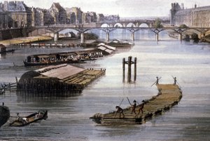 Godstransporter i Paris, ca 1810 (gravyr) av Augustus Charles (after) Pugin