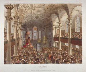 Interiör av Church of St Martin-in-the-Fields, Westminster, London, 1809