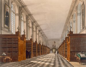 Interiör av Trinity College Library, Cambridge, från The History of Cambridge, graverad av Daniel Havell (1785-1826), pub. av R. Ackermann, 1815 (färgakvatint)