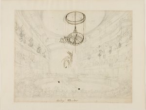 Studie för Astleys teater (recto); Studie för kristallchadeliers i Astleys amfiteater (verso) av Augustus Charles Pugin
