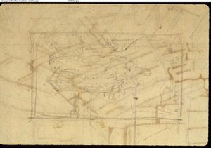 Studie för utställningsrummet, Somerset House, från Microcosm of London (recto); Skiss av en målning: Madonna och barn (verso) av Augustus Charles Pugin