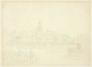 Studie för Mounting Guard, St James Park, från Microcosm of London av Augustus Charles Pugin