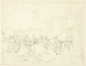 Studie till The Mint, från Microcosm of London (recto); Skiss av innergård (verso)