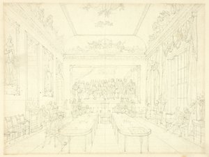 Studie för Trinity House, från Microcosm of London (recto); Arkitektonisk skiss av radhusfasader (verso) av Augustus Charles Pugin