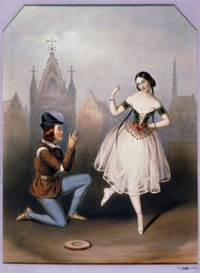Carlotta Grisi som Esmeralda och Jules Perrot som Gringoire - La Esmeralda, balett i 3 akter ... (litografi)