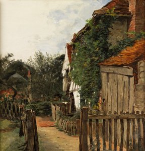 A Cottage Garden (olja på panel) av Augustus Leopold Egg