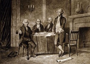 Ledare för kontinentalkongressen 1775: John Adams, Robert Morris, Alexander Hamilton, Thomas Jefferson, teckning av Augustus Tholey (1894) av Augustus Tholey