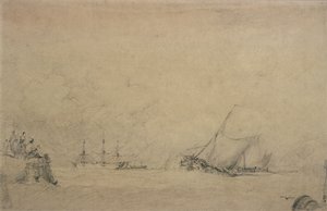 Lugger skapar för munnen på en hamn (ritning) av Augustus Wall Callcott