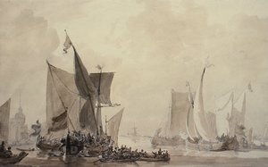 Sea Piece med holländsk frakt (ritning) av Augustus Wall Callcott
