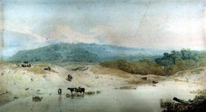 Utsikt i Yorkshire, River and Cattle, (ritning)