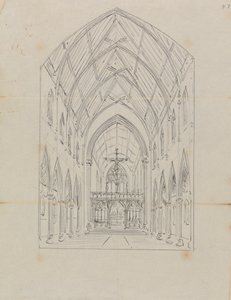 Skiss av interiören av en gotisk kyrka av Augustus Welby Northmore Pugin