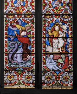 Typer och antityper: Jonah and the Whale, and the Risen Christ, detalj, 1850 (målat glas)