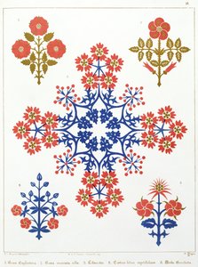 Violett-, iris- och tulpanmotiv tapetdesign, tryckt av M. und N. Hanhart