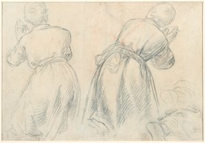 Sittande kvinna med studier av armar och ben (recto); Studier av knästående ungdomar (verso) av Aurelio Lomi