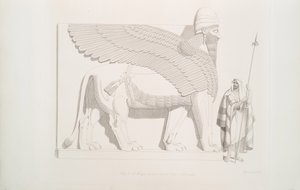 Ett bevingat lejon med människohuvud från Nimroud [Calah], 1849