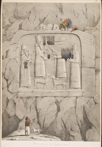 Assyrisk klippskulptur (bayersk), från Monuments of Nineveh, pub. 1849 (gravyr)