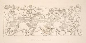Assyriska krigare i strid, från Monuments of Nineveh, pub. 1849