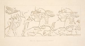 Assyriska krigare till häst, från Monuments of Nineveh, pub. 1849 av Austen Henry Layard
