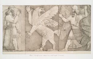 Basreliefer vid entrén till ett litet tempel i Nimroud [Calah], 1853