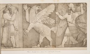 Basreliefer vid en ingång till ett litet tempel (Nimroud), från Monuments of Nineveh, pub. 1849