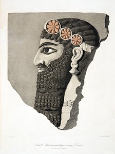 Chef för en bevingad figur som bär ett diadem, från Monuments of Nineveh, pub. 1849