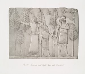 Jägare med gasell, hare och fåglar (Khorsabad) av Austen Henry Layard