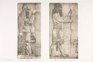 Monument av Ninevah: Platta 6, Fiskgud (Nimroud); Figur nära en entré (Kouyunjik)