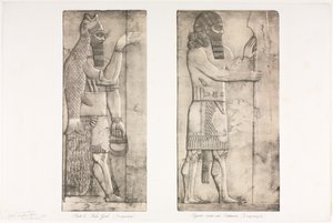 Monument av Ninevah: Platta 6, Fiskguden Nimroud, figur nära en ingång Kouyunjik, 1853. av Austen Henry Layard
