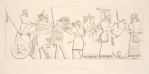 Kungen tar emot fångar, från Monuments of Nineveh, pub. 1849