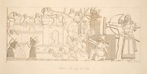 The Siege of a City, från Monuments of Nineveh, pub. 1849 av Austen Henry Layard