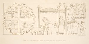 Interiören av ett slott (en grundplan) och paviljong eller tält, från Monuments of Nineveh, pub. 1849