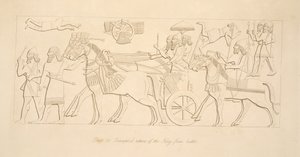 Kungens triumferande återkomst från strid, från Monuments of Nineveh, pub. 1849
