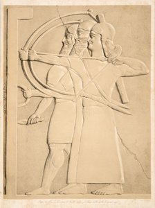 Två bågskyttar och en sköldbärare, från Monuments of Nineveh, pub. 1849