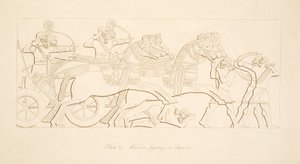 Krigare som slåss i vagnar, från Monuments of Nineveh, pub. 1849