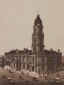 Melbourne, Australien: Hotham stadshus (litografi) av Australian School